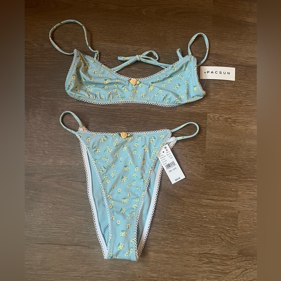 PacSun Other - PACSUN BLUE & YELLOW FLORAL HIGH RISE HIGH CUT BIKINI SIZE SMALL